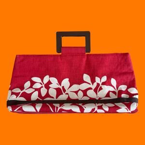00's vintage red canvas boho coquette handle bag 14.5"x3"x7" Victoria's Secret